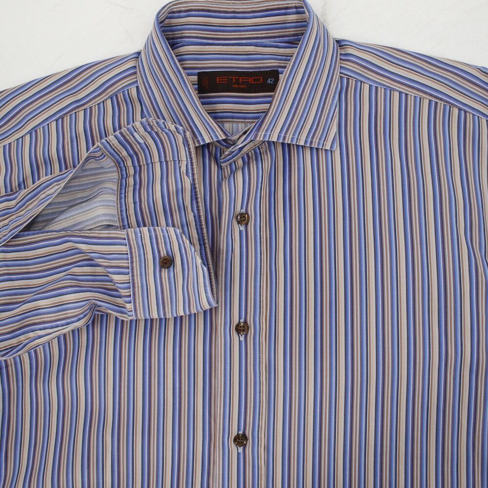 ETRO Milano dress Shirt mens 42 Long Sleeve Button Up Striped Made in Italy